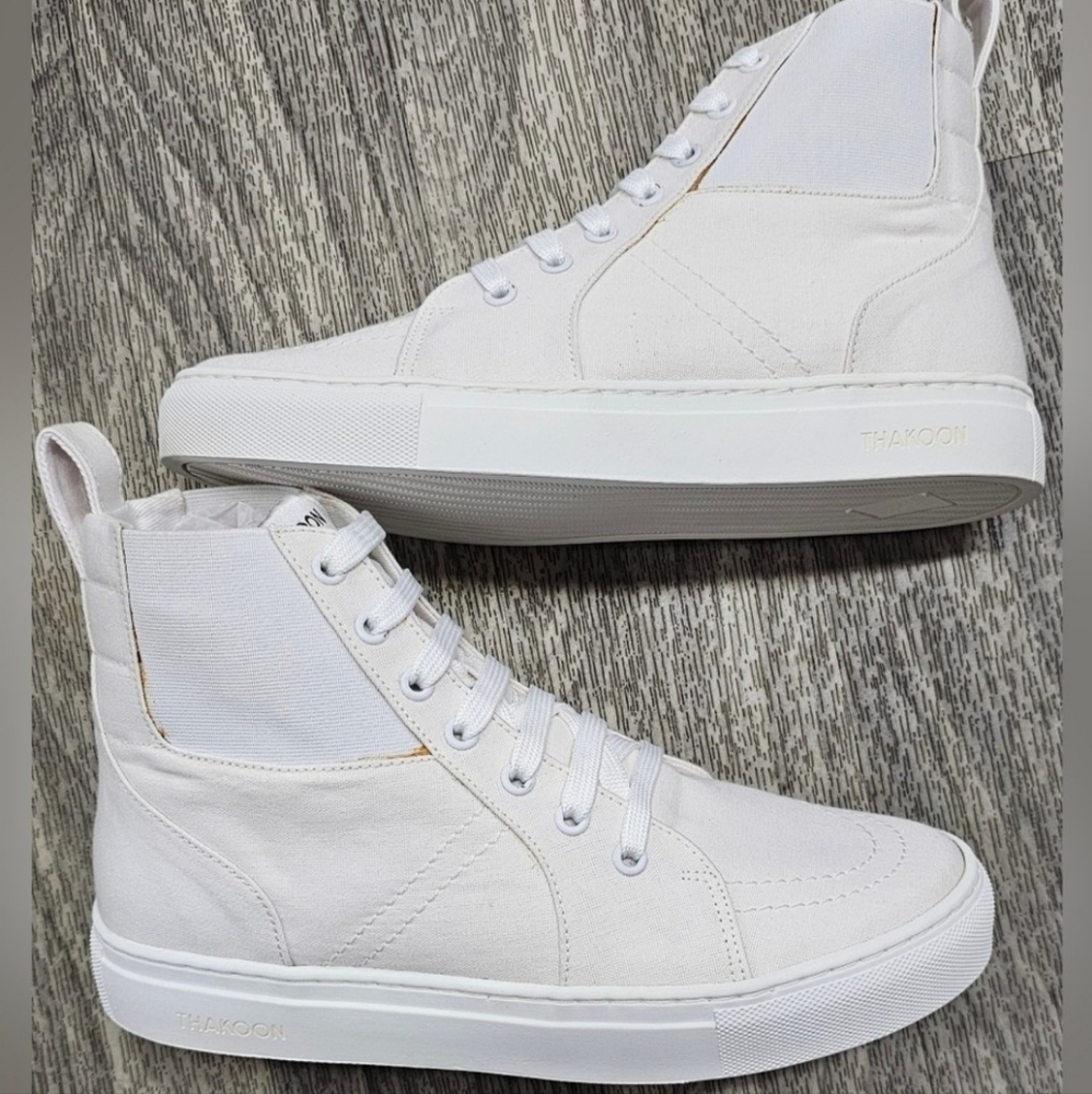 Thakoon White Elastic Pull On Lace High-Top Sneakers - Picture 6 of 11